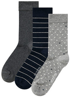 Apollo Dames sokken hartjes gestreept sterren print bio katoen 6-pack grijs / navy blauw Veelkleurig - 35-38