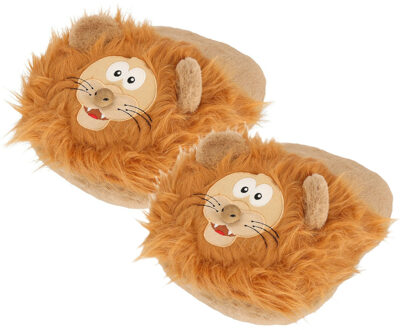 Apollo Dieren voetenwarmer slof - kinderen - leeuw - bruin - one size - 30 x 27 cm - polyester