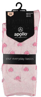 Apollo Fashion sokken dames hartjes stip ster print - maat One size Roze