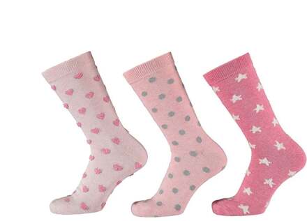 Apollo Fashion sokken dames hartjes stip ster print Roze - One size