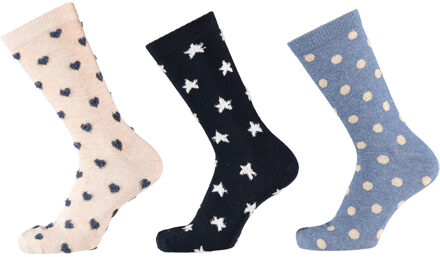 Apollo Fashion sokken dames hartjes stippen sterren print Blauw - One size
