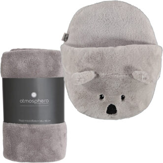 Apollo Fleece deken lichtgrijs 125 x 150 cm met voetenwarmer slof koala one size - Voetenwarmers Multikleur