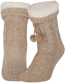 Apollo Fleece huissokken/slofsokken - dames - beige - warme voering - comfortabel - gebereid
