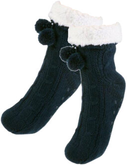 Apollo Fleece huissokken/slofsokken - dames - blauw - warme voering - comfortabel - gebereid