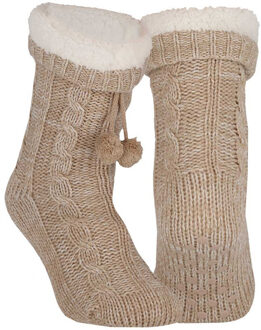 Apollo Fleece huissokken/slofsokken - kinderen - beige - warme voering - comfortabel - gebereid