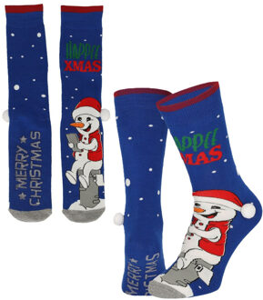 Apollo Foute kerstsokken - 4-pak - blauw - Happee Xmas - maat 41-46 - heren - katoen/polyester