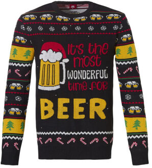 Apollo Foute kersttrui heren met led lampjes bier Zwart