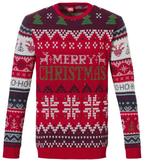 Apollo Foute kersttrui heren met led lampjes merry christmas - maat M Rood