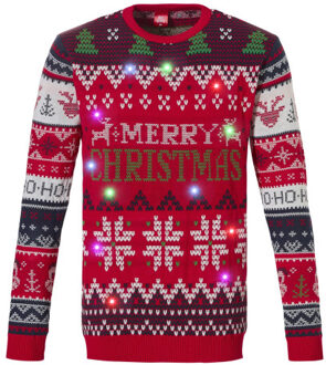 Apollo Foute kersttrui heren met led lampjes merry christmas Rood - XL