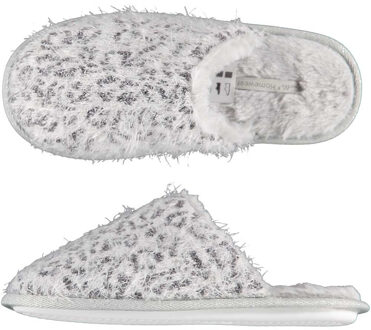 Apollo Grijze panterprint/luipaardprint instap pantoffels/sloffen voor dames 39-40