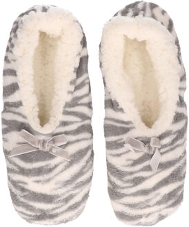 Apollo Grijze zebra print ballerina pantoffels/sloffen voor dames - Dierenprint huissloffen voor vrouwen 37-39