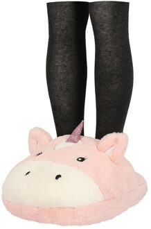 Apollo Grote voetenwarmer slof - eenhoorn - roze - one size - 30 x 27 cm - polyester