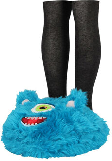 Apollo Grote voetenwarmer slof - monster - blauw - one size - 30 x 27 cm - polyester