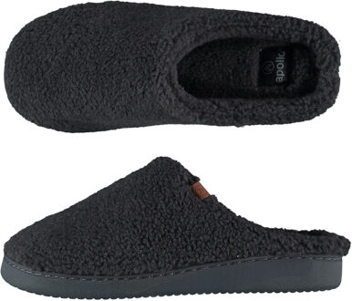 Apollo Heren instap slippers/pantoffels teddy wol antraciet maat 41-42 - Sloffen - volwassenen Grijs