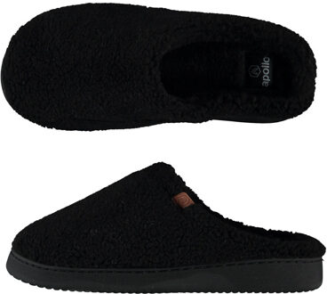 Apollo Heren instap slippers/pantoffels teddy wol zwart maat 41-42 - Sloffen - volwassenen