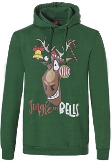 Apollo Heren kersttrui met capuchon jingle bells hoodie kerst print Groen