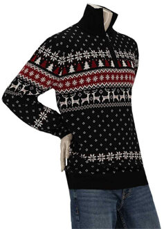 Apollo Heren kersttrui zip met kerst print zwart Veelkleurig - XXL