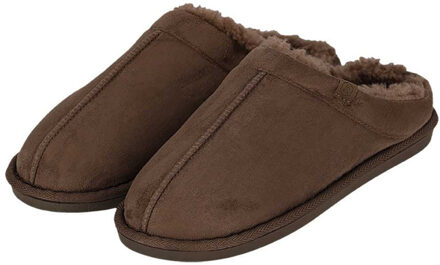 Apollo heren sloffen - taupe - suede buitenkant - met wol - instap - pantoffels 43-44