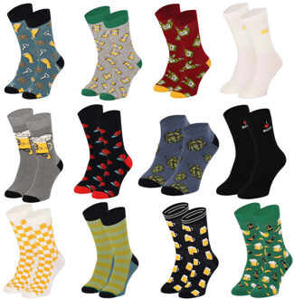 Apollo Heren sokken adventskalender 12-paar kerst giftbox bier print Geel - 42-46