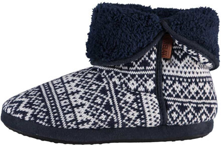 Apollo Hoge navy blauwe Nordic patroon pantoffels/sloffen voor heren - Huissloffen voor mannen - Pantoffel laarzen/laarsjes 45-46