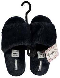 Apollo Huisslippers/instapsloffen/pantoffels - blauw met nep bont - dames 41-42
