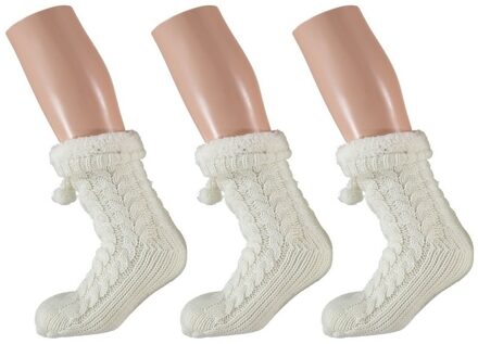 Apollo Huissloffen - 3x - dames - gebreid - slofsokken - wit - one size maat 35/41 - fleece