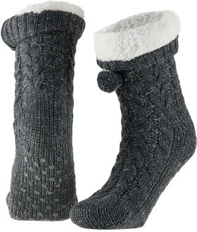 Apollo Huissloffen - dames - gebreid - slofsokken - antraciet - one size maat 35/41 - fleece