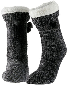 Apollo Huissloffen - dames - gebreid - slofsokken - antraciet - one size maat 36/41 - fleece