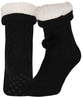 Apollo Huissloffen - dames - gebreid - slofsokken - antraciet - one size maat 36/41 - fleece