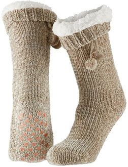 Apollo Huissloffen - dames - gebreid - slofsokken - beige - one size maat 36/41 - fleece