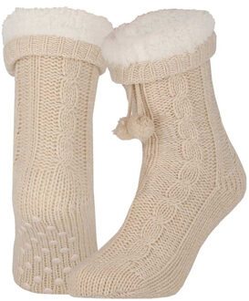 Apollo Huissloffen - dames - gebreid - slofsokken - creme - one size maat 36/41 - fleece