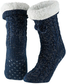Apollo Huissloffen - dames - gebreid - slofsokken - donkerblauw - one size maat 35/41 - fleece One size