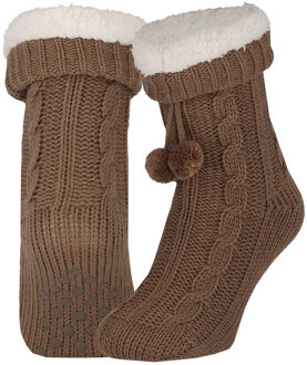 Apollo Huissloffen - dames - gebreid - slofsokken - donkerbruin - one size maat 36/41 - fleece One size