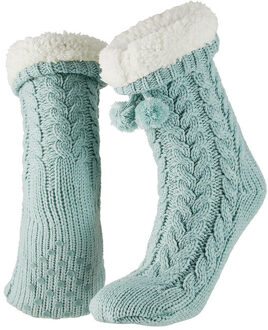 Apollo Huissloffen - dames - gebreid - slofsokken - lichtblauw - one size maat 35/41 - fleece