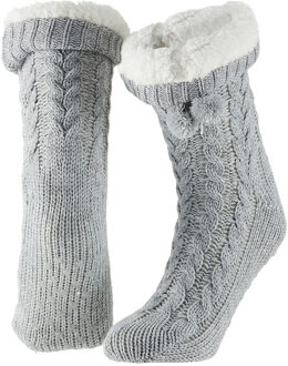Apollo Huissloffen - dames - gebreid - slofsokken - lichtgrijs - one size maat 35/41 - fleece One size