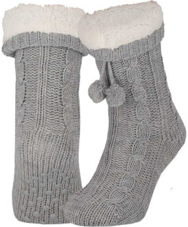 Apollo Huissloffen - dames - gebreid - slofsokken - lichtgrijs - one size maat 36/41 - fleece One size
