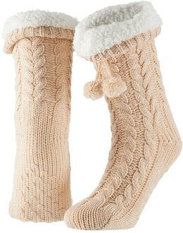 Apollo Huissloffen - dames - gebreid - slofsokken - lichtroze - one size maat 35/41 - fleece 35/41