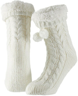 Apollo Huissloffen - dames - gebreid - slofsokken - wit - one size maat 35/41 - fleece