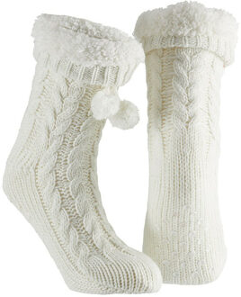 Apollo Huissloffen - dames - gebreid - slofsokken - wit - one size maat 35/41 - fleece