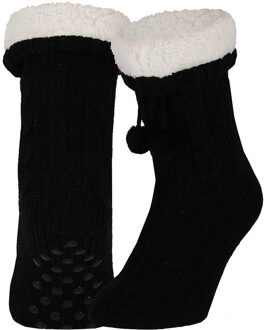 Apollo Huissloffen - dames - gebreid - slofsokken - zwart - one size maat 36/41 - fleece One size