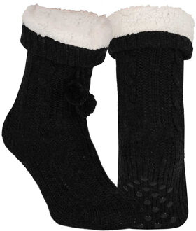 Apollo Huissloffen - kinderen - gebreid - slofsokken - antraciet - one size maat 36/41 - fleece