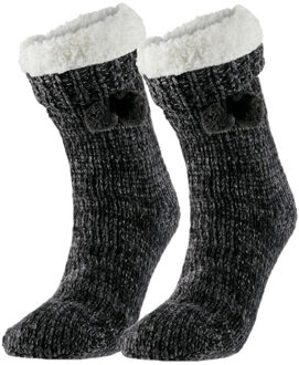 Apollo Huissloffen - kinderen - gebreid - slofsokken - antraciet - one size maat 36/41 - fleece