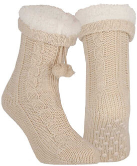 Apollo Huissloffen - kinderen - gebreid - slofsokken - creme - one size maat 36/41 - fleece