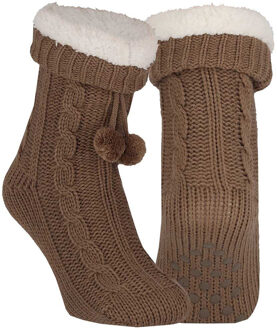 Apollo Huissloffen - kinderen - gebreid - slofsokken - donkerbruin - one size maat 36/41 - fleece