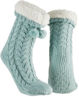 Apollo Huissloffen - kinderen - gebreid - slofsokken - lichtblauw - one size maat 35/41 - fleece