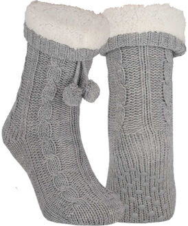 Apollo Huissloffen - kinderen - gebreid - slofsokken - lichtgrijs - one size maat 36/41 - fleece