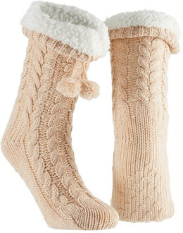 Apollo Huissloffen - kinderen - gebreid - slofsokken - lichtroze - one size maat 35/41 - fleece