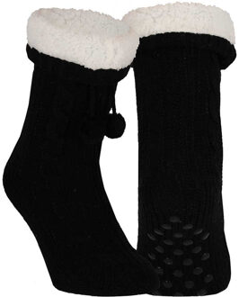 Apollo Huissloffen - kinderen - gebreid - slofsokken - zwart - one size maat 36/41 - fleece