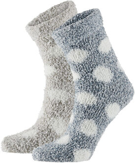 Apollo Huissokken / bedsokken met stippen - dames - grijs / beige - 2 paar - maat 36-41 - slofsokken - 36/41
