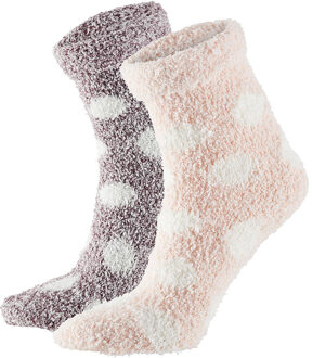 Apollo Huissokken / bedsokken met stippen - dames - grijs / roze - 2 paar - maat 36-41 - slofsokken - 36/41